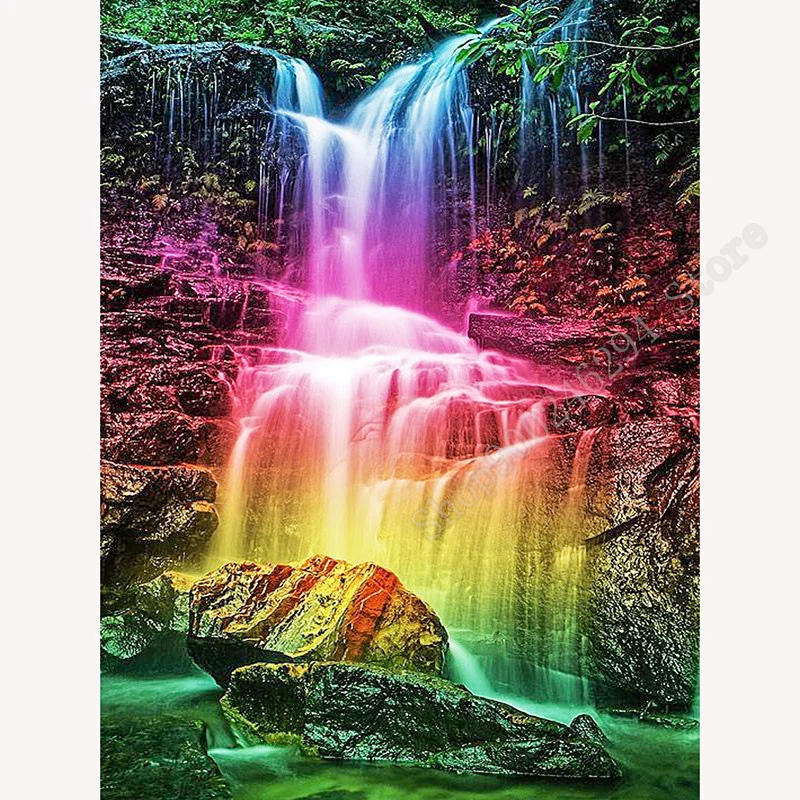 Квадратная дрель 5D DIY Алмазная картина Радуга водопад пейзаж 3D вышивка крестиком