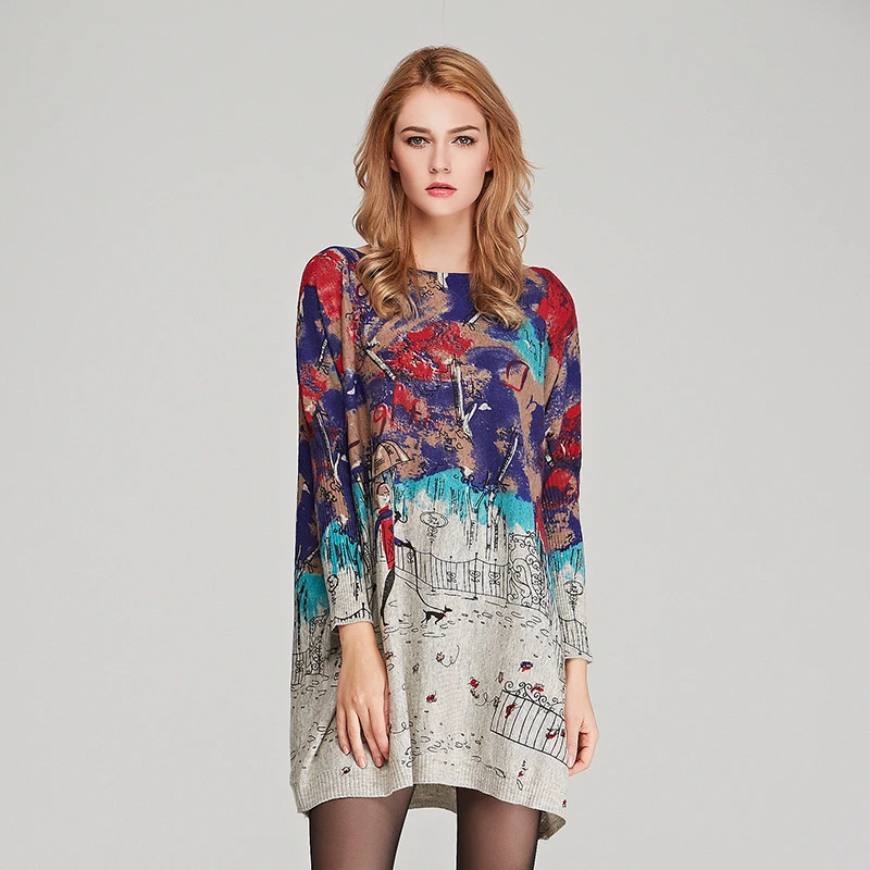 Jielur Осень Новая мода Хит Цвет с принтом большого размера свитер для Для женщин