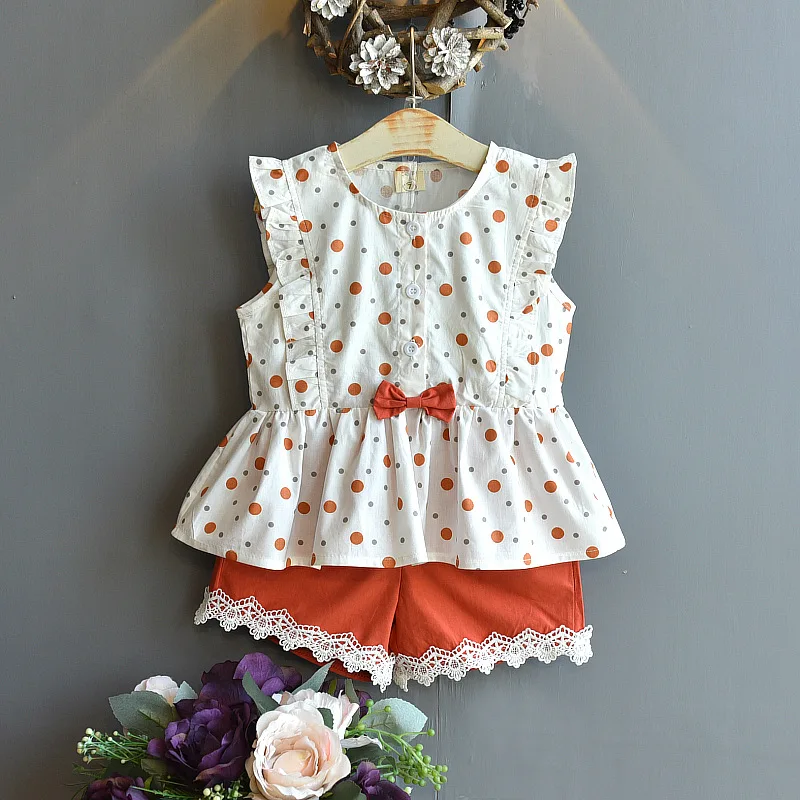 2020 футболка для девочек + шорты с кружевом Летний Новый стильный Детский костюм