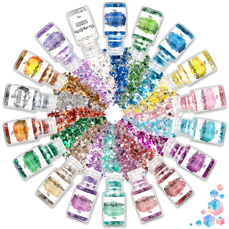 

12/18/24 Colors Holographic Chunky Glitter Sequins Mixed Flakes Set Eyeshadow Body Face DIY Crafts Nail Art Stickers