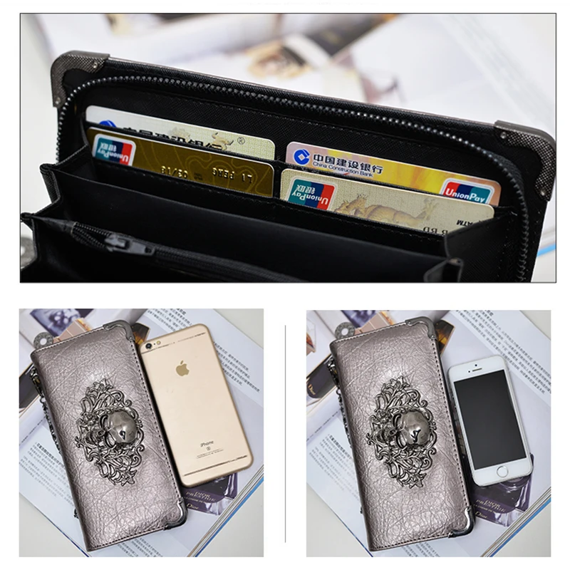 Модный кошелек для женщин и мужчин с черепом в стиле панк на молнии монет женский