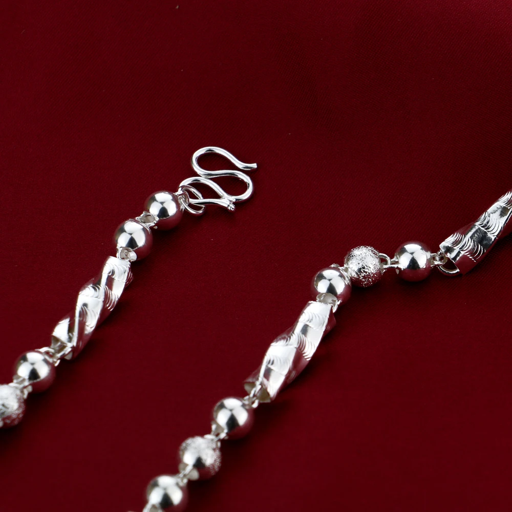 

Bohemian Men's 925 Sterling Silver Necklace 7MM Frosted Bead Chain Chokers Necklaces Fine Jewelry Summer Accessories