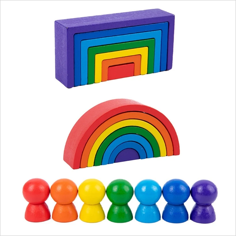 

Wood Rainbow Blocks Natural Wooden Toy Children Block Rainbow Toy Building Block Educational Toy Gift D0JC