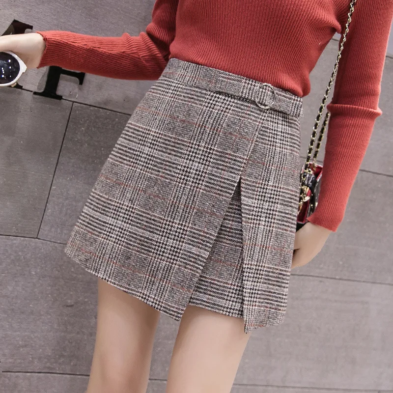 Осенне зимняя Асимметричная Женская юбка 2020 клетчатые женские юбки большого