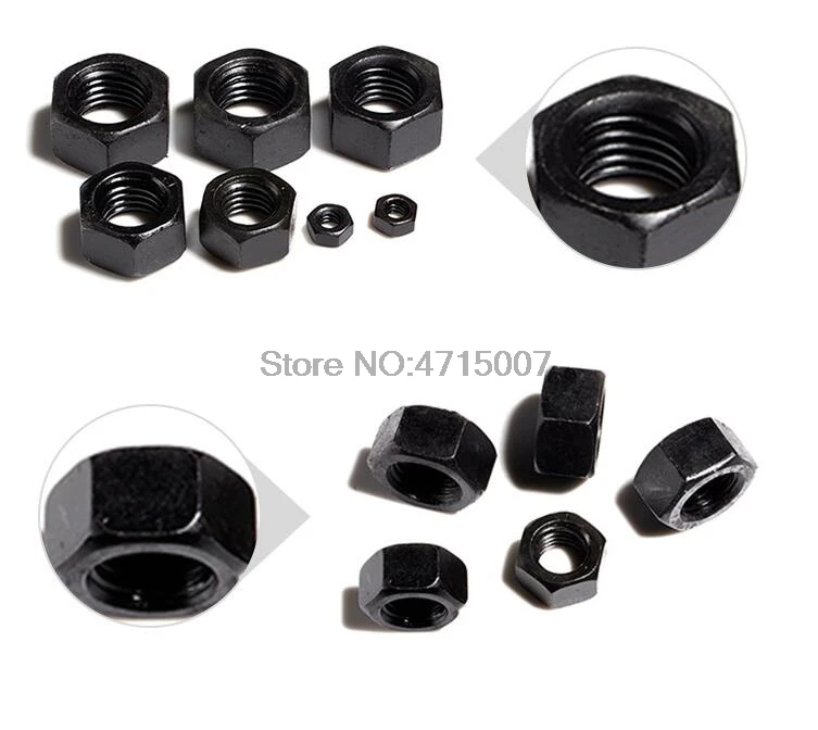 

100pcs M2 M2.5 M3 M4 M5 M6 M8 M10 M12 M14 M16 Black Grade 8.8 Carbon Steel Hex Nut Hexagon Nuts GB6170