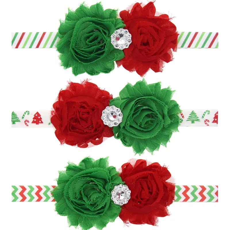 Girl's Christmas Rhinestone Headband Baby Shabby Flowers Headbands Children Kids Hair Accessories Gift HB463 | Детская одежда и