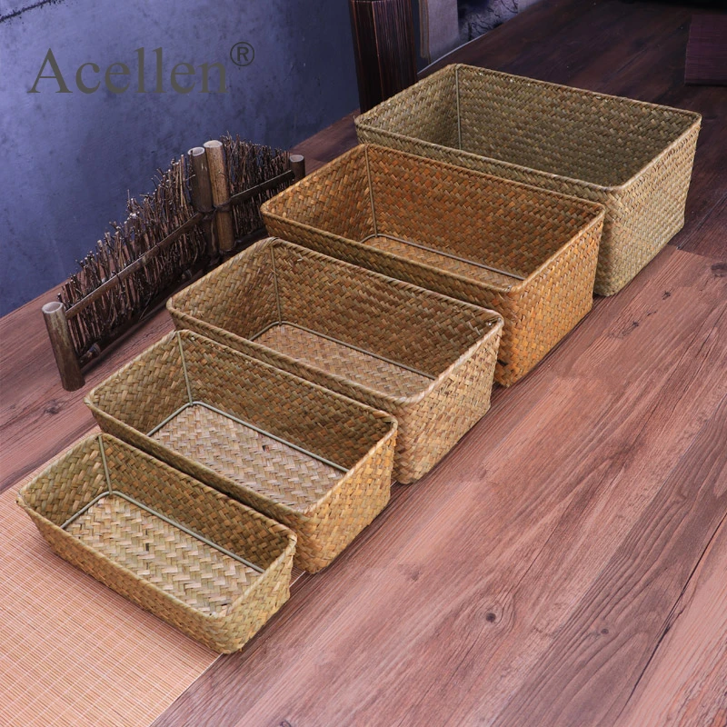 Натуральная большая плетеная корзина из морских водорослей соломенный Плетеный