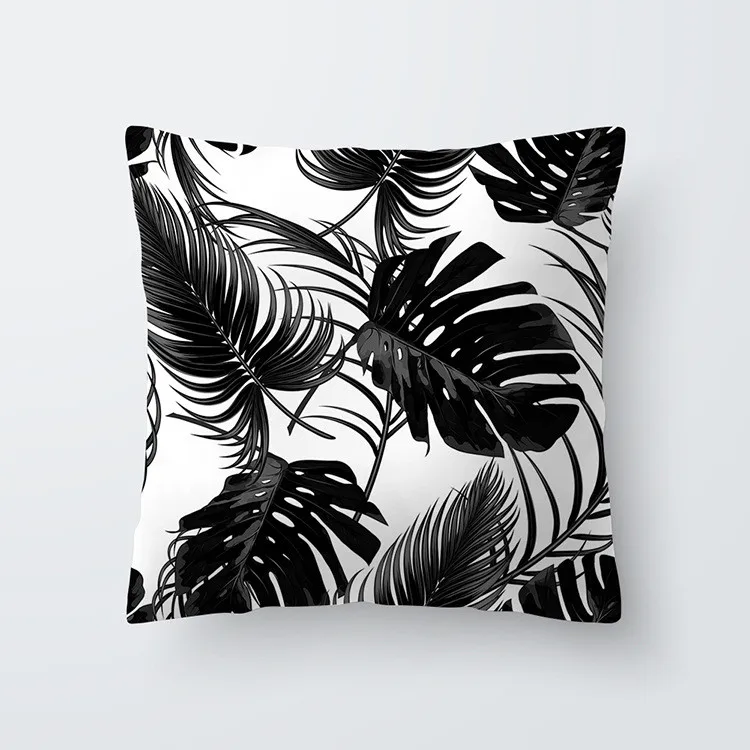 

Single Side Leaf Monstera Cushion Cover Black White Decorative Sofa Cushions Throw Pillows Polyester Pillow Covers Pillowcases