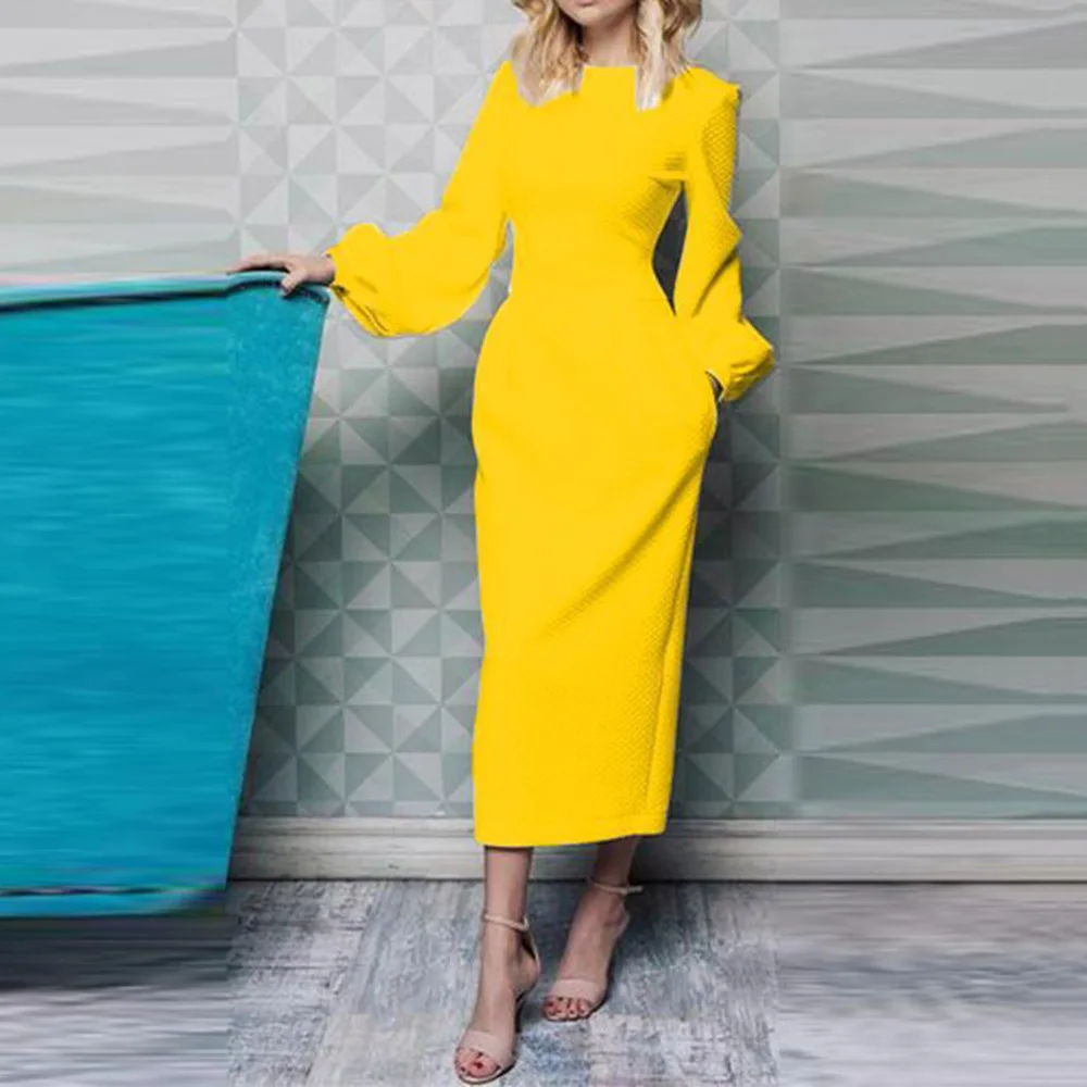 Женское офисное платье с длинным рукавом элегантное винтажное Белое Облегающее