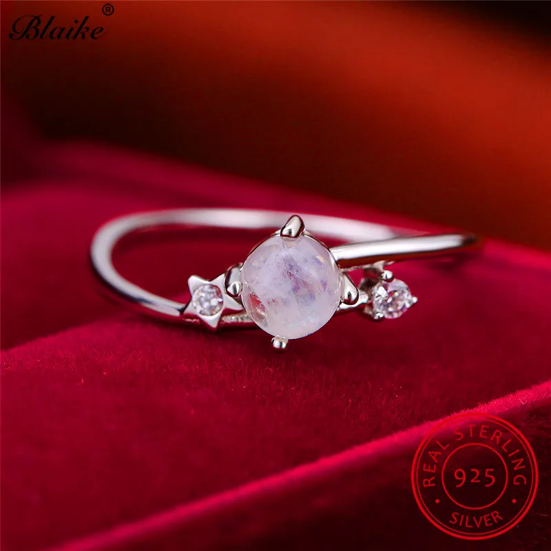 925 серебряные кольца для женщин Изысканные маленькая звезда лунный камень кольцо