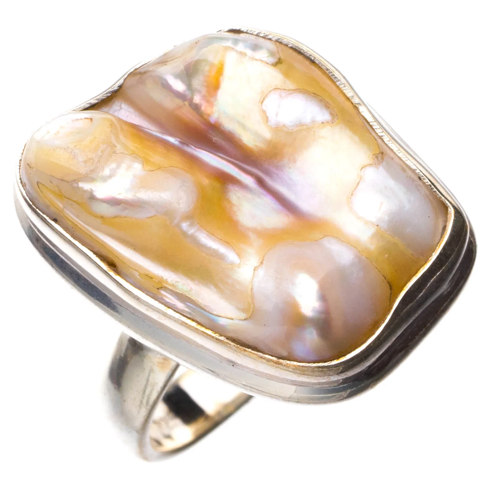 

StarGems Natural Biwa Pearl Handmade 925 Sterling Silver Ring 6.75 E2556