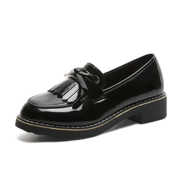 Бантом Дамская обувь с кисточками размера плюс Туфли оксфорды Женская на плоской