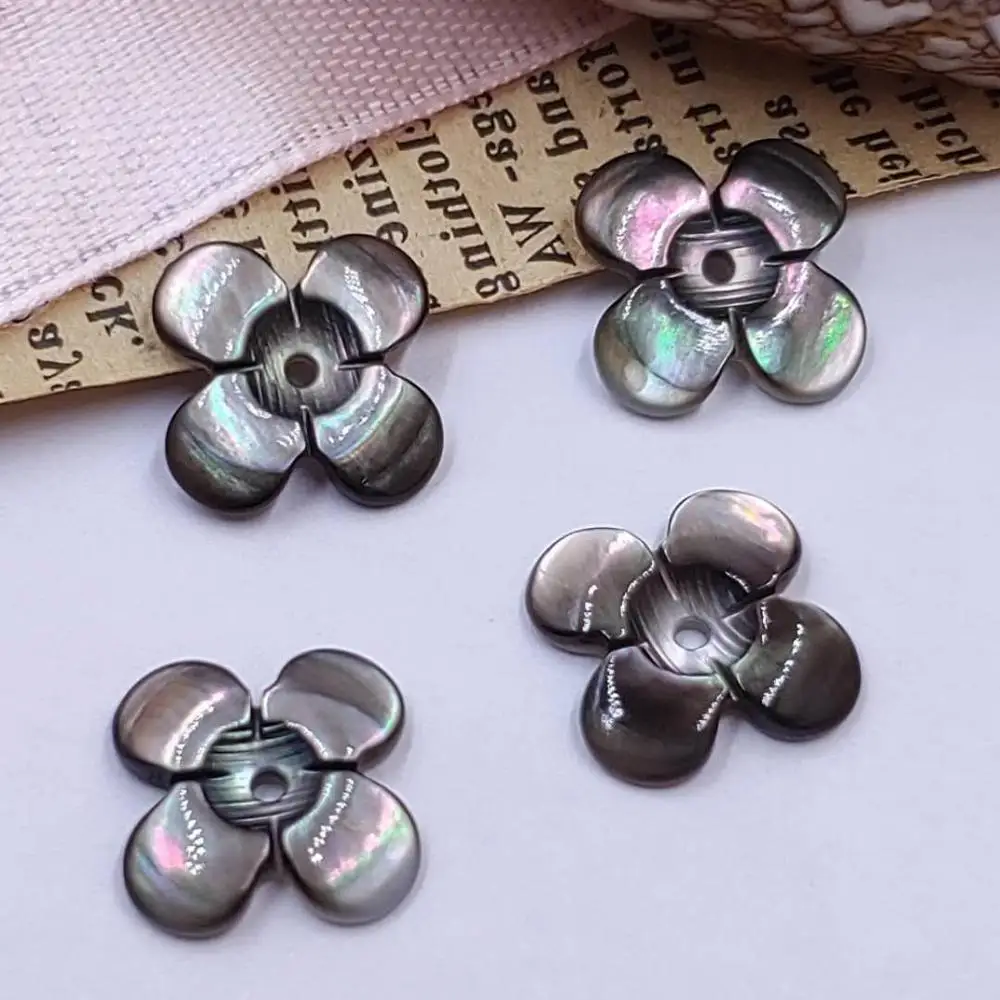 Carved MOP White Shell Black Stone 4 Petals Flower Cabochons 12.5x12.5mm Women Necklace Bracelet Earrings Jewelry Making | Украшения и