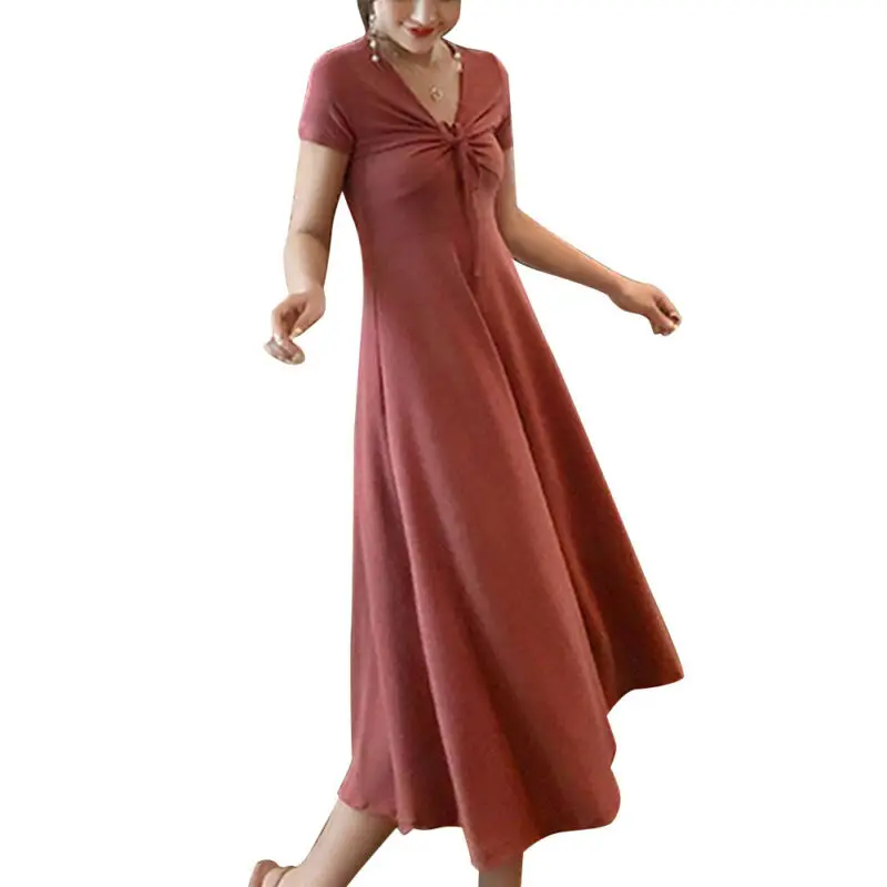 

Women Short Sleeve Shirt Midi Dress Ladies V Neck Boho Beach Holiday Dresses UK