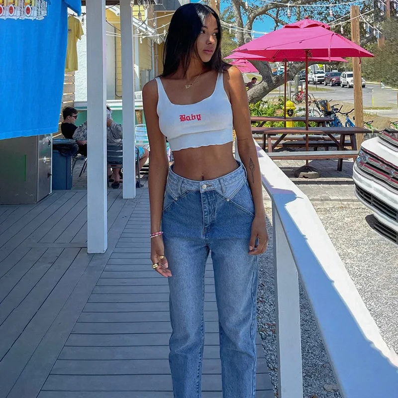 

Spring/Fall 2022 Women's Jeans Trend Straight Leg Women's Trousers and Small Legs Washed High Waisted Casual Pants Mom Jeans