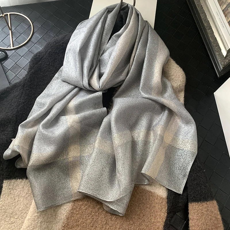 

Silk scarf women's winter versatile solid color diamond lattice silk gauze scarf cheongsam shawl scarf satin scarf