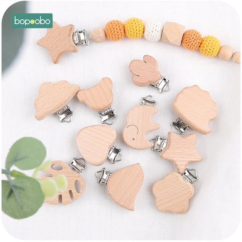 Bopoobo, 2 шт., деревянная соска, Детские аксессуары, деревянная Соска с животным, металлические зажимы, держатель, сердце, соска, деревянный детский Прорезыватель