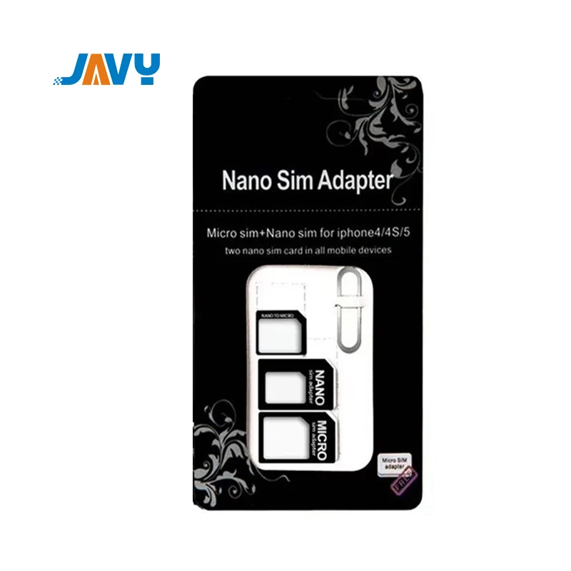JAVY Micro Nano SIM адаптер разъем комплект для iPhone 6 7 plus 5S huawei P8 lite P9 Xiaomi Note 4 Pro 3S Mi5 sims держатель - Цвет: black