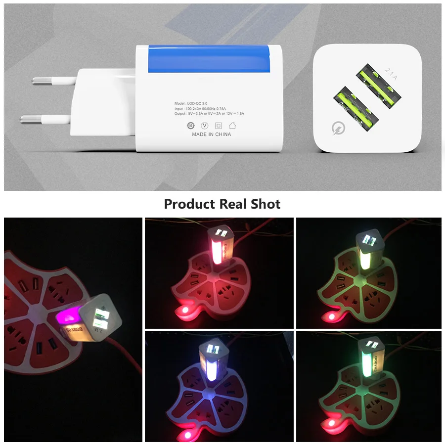 2A ЕС USB зарядное устройство с подсветкой зарядное устройство Быстрая зарядка мульти разъем мобильного телефона зарядное устройство для iPhone Samsung Xiaomi