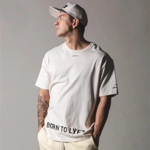 Футболка мужская оверсайз из хлопка, Спортивная тренировочная тенниска с коротким рукавом, повседневная майка для спортзала, бега, фитнеса