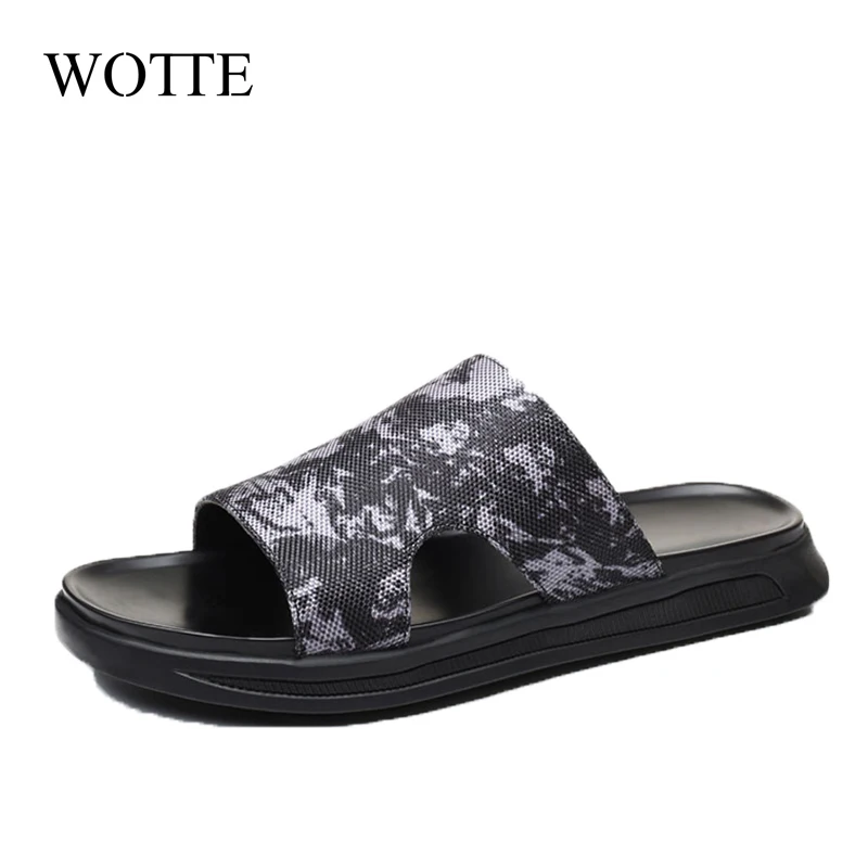WOTTE Men Slippers Black Indoor Shoes Non-slip Summer Outdoor Beach Slides Soft Sandals Home Bathroom Flip Flops chanclas hombre | Обувь