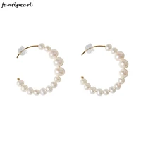 simple pearl earrings 14k gold bag gradient pearl c shaped earrings female trend elegant temperament pearl earrings