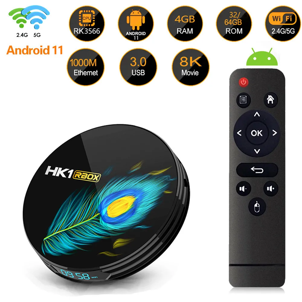 

Новинка HK1 RBOX R3 Smart Android 11 TV Box RK3566 2,4G/5G Wifi 8 Гб DDR4 64 Гб 8K TV Box Android 11,0 Google Play Youtube телеприставка