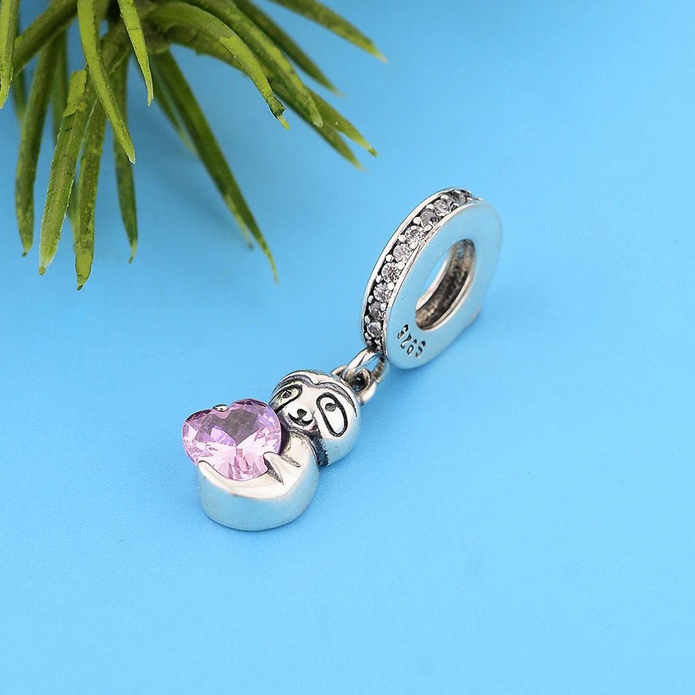 

Shining Pink Heart Charms For Original Snake Bracelet Authentic Jewelry Making 925 Sterling Silver Girl Bead Women Berloque