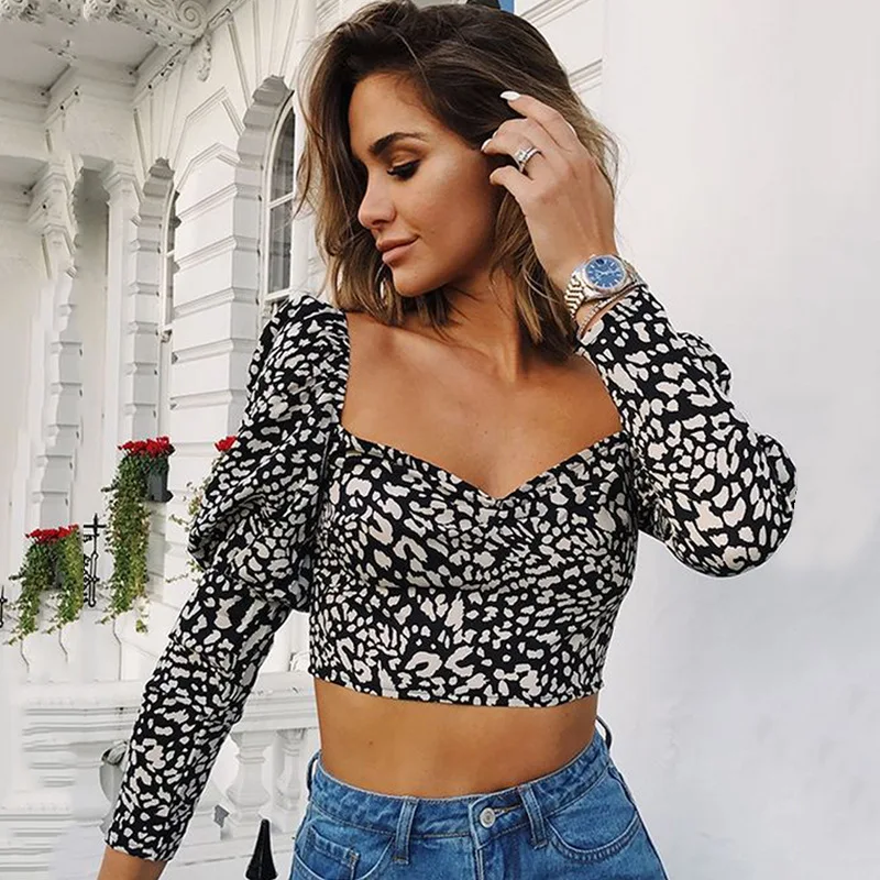 

Autumn Winte Leopard Tops Women Casual Full Sleeve V Neck Sexy Top 2020 New