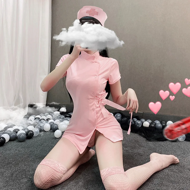 

Sexy Nurse Miniskirt Cos Suit Pink Erotic Uniform SM Sex Adult Game Roleplay Temptation Lolita Women Girl Costumes Dress