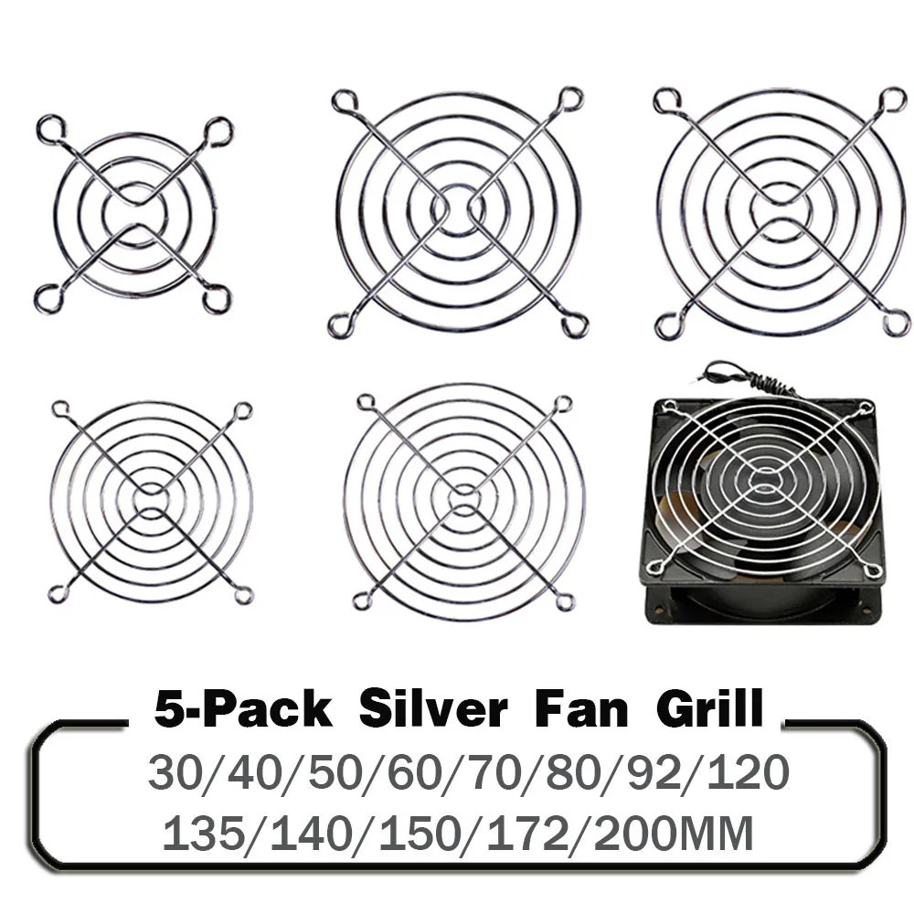 5PCS Silvery Metal Wire Finger Protector Guard PC DC Fan Grill 30mm 40mm 50mm 60mm 70mm 80mm 90mm 120mm 135mm 140mm 170mm 200mm