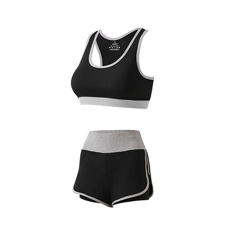 5PC Yoga Set Sports Wear For Women Gym Clothing Fitness Leggings Bra Women's Sports Suits Workout Outfit Running Clothes Set - Цвет: Gray-2pcs