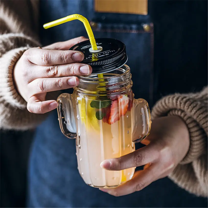 Стеклянная чашка с КАКТУСОМ однослойная для сока молока и завтрака фруктового