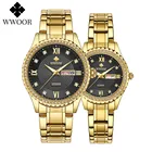 WWOOR роскошные золотые парные часы лучший бренд Кварцевые водонепроницаемые наручные часы Стильные бриллианты для мужчин женщин мужчин часы в подарок Relogios Casais