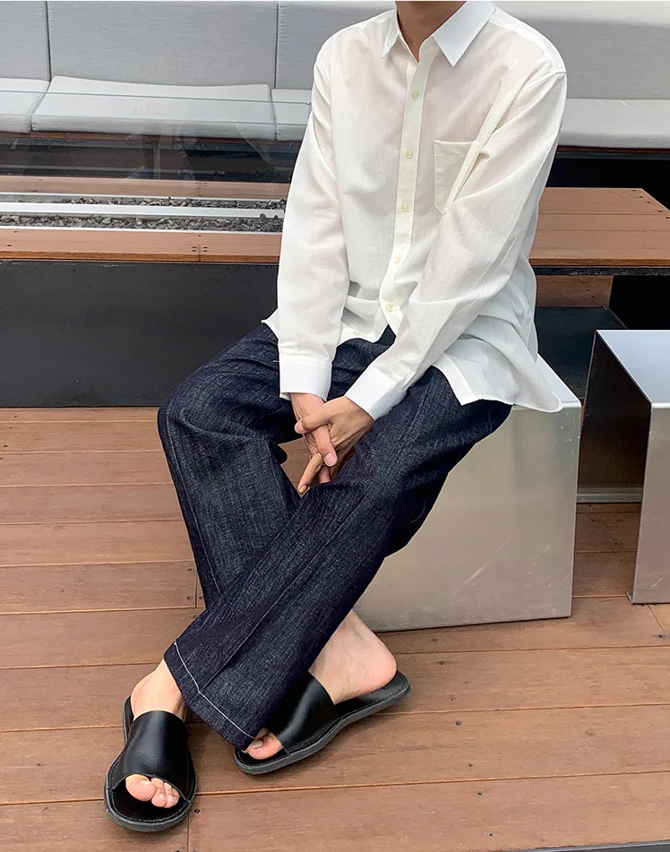 

White jeans Summer men loose straight trousers Japanese trend new wash trousers simple trousers
