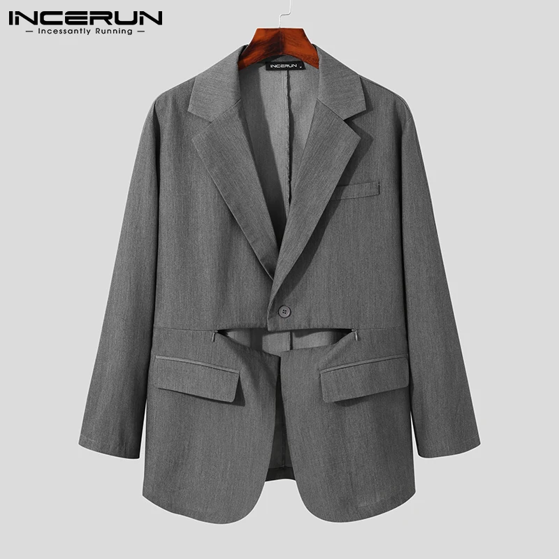

New Men Stylish Blazers Handsome Well Fitting Zipper Solid Color Breathable Male Casual Streetwear Suits S-5XL INCERUN Tops 2022