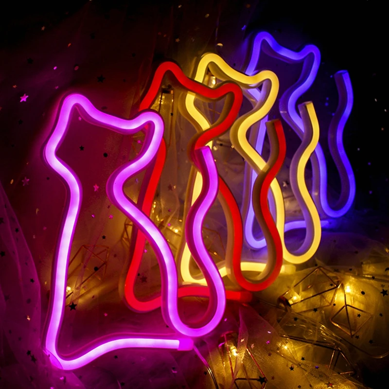 Прекрасный кот ночной Светильник Светодиодный новый красочный 4 5 в батарея