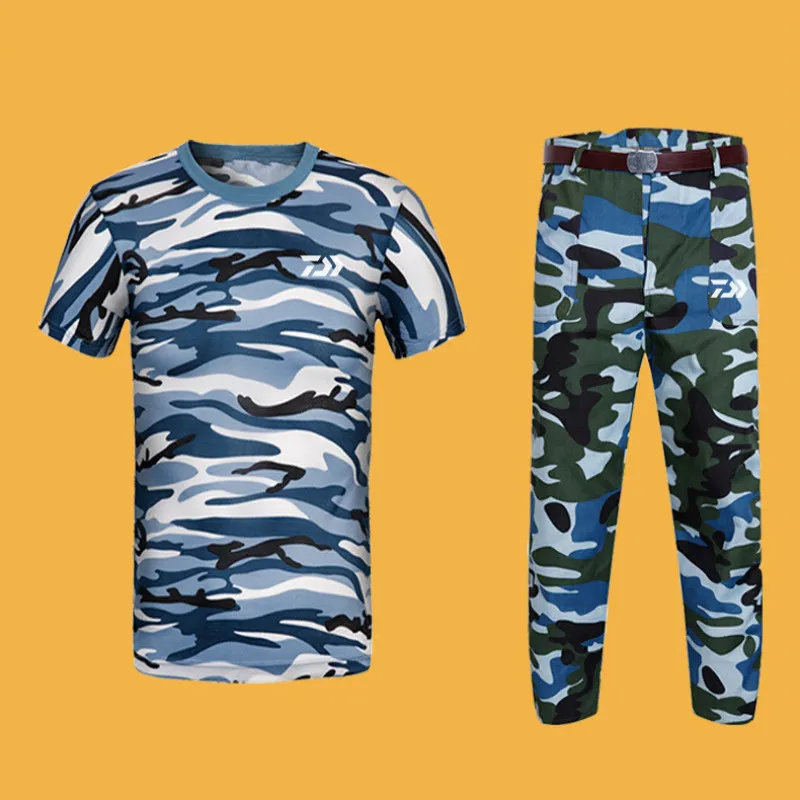 

2021 Daiwa Hunting Fishing Clothes Camouflage Tactical Uniform Army Combat Suit Sets Sports Fishing Pants Short Sleeve T-shirts