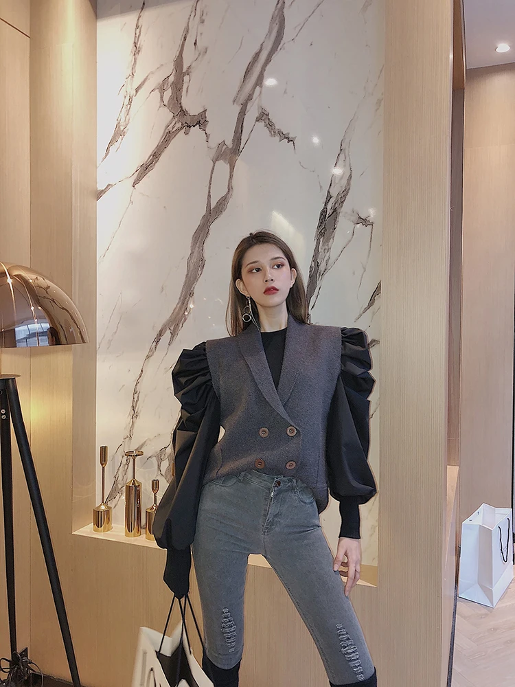 GetSpring Женский вязаный жилет Ретро женский свитер двубортный Трикотажный без