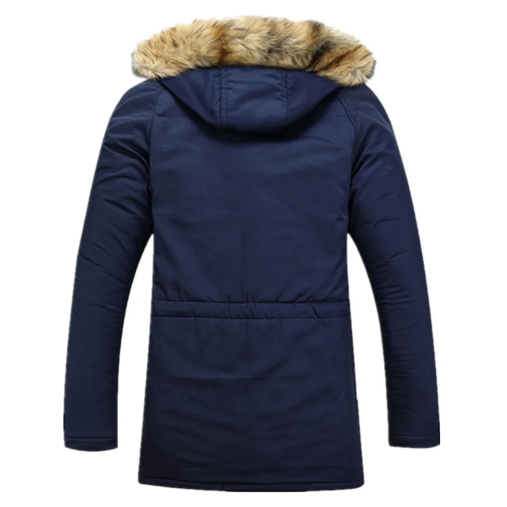 Новые зимние мужские Длинные парки с толстым капюшоном и меховым воротником