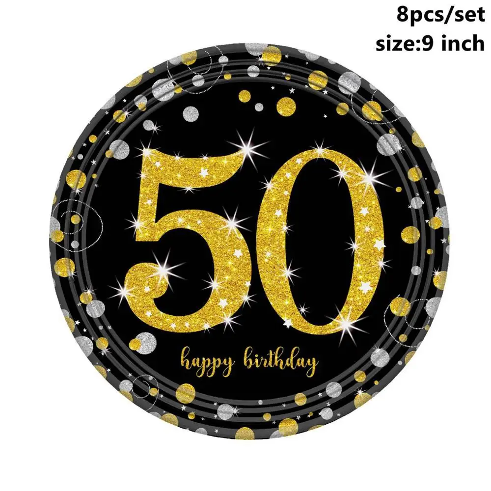 Gold 9inch Plates CHZLL, Черное золото, 50-ая одноразовая посуда, тарелки для полотенец, чашки для стола, одноразовая посуда для вечеринок, 50 предметов для дня рождения - Цвет: Gold 9inch Plates