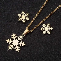 winter fashion snowflake pendant necklace stud earrings classic jewelry set for women girls casual accessories children day gift
