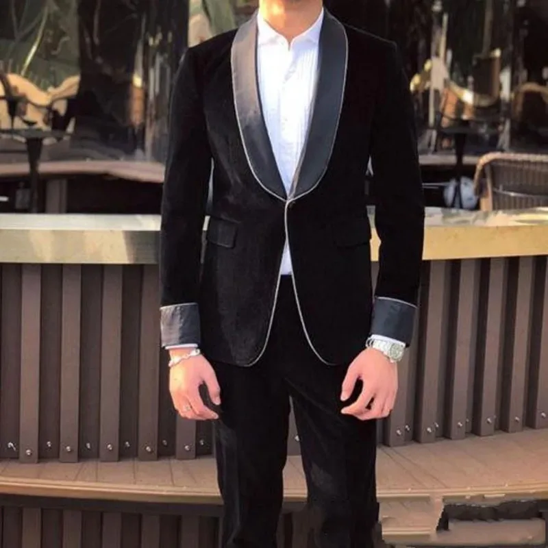 Новое поступление красивая черная бархатная шаль с лацканами на одной пуговице