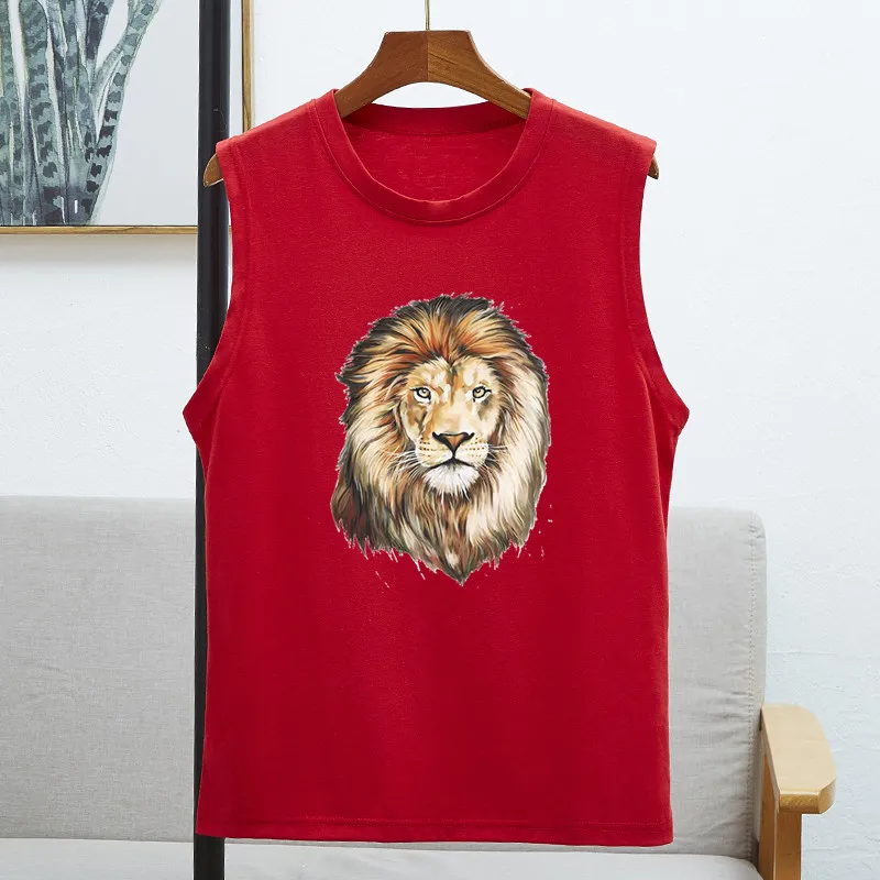 Модная женская футболка с Львом свободная без рукавов женские топы летняя пара