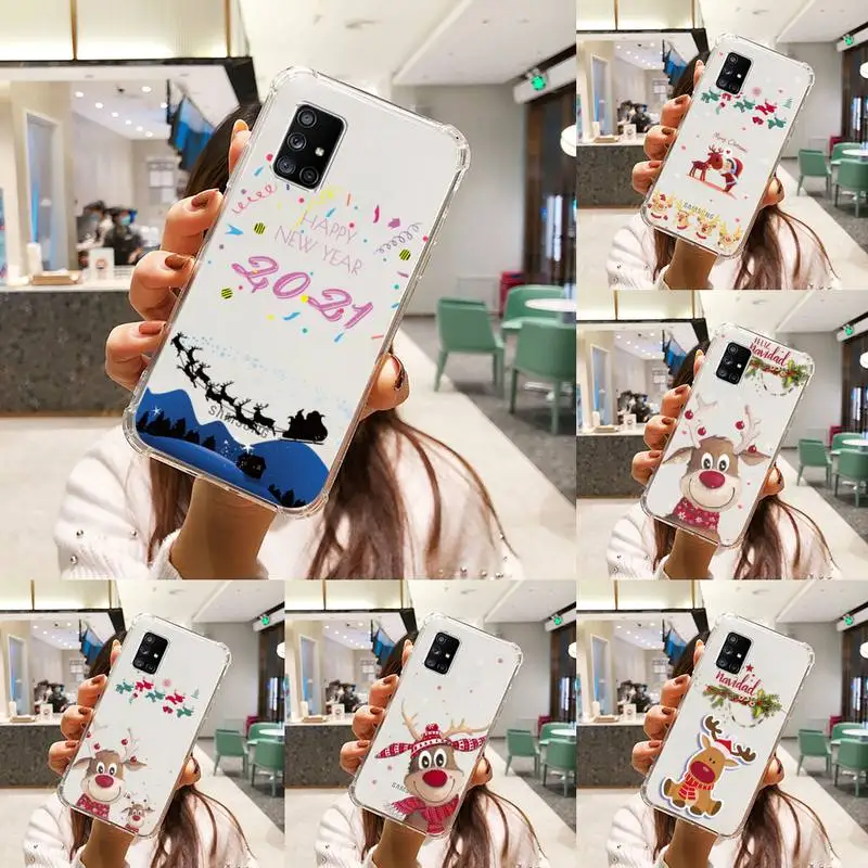 

Christmas new Year happy Phone Case Transparent For Samsung A51 A50 A71 A70 A81 M60S Note S21 S 20 10 9 8 11 E Plus Ultra