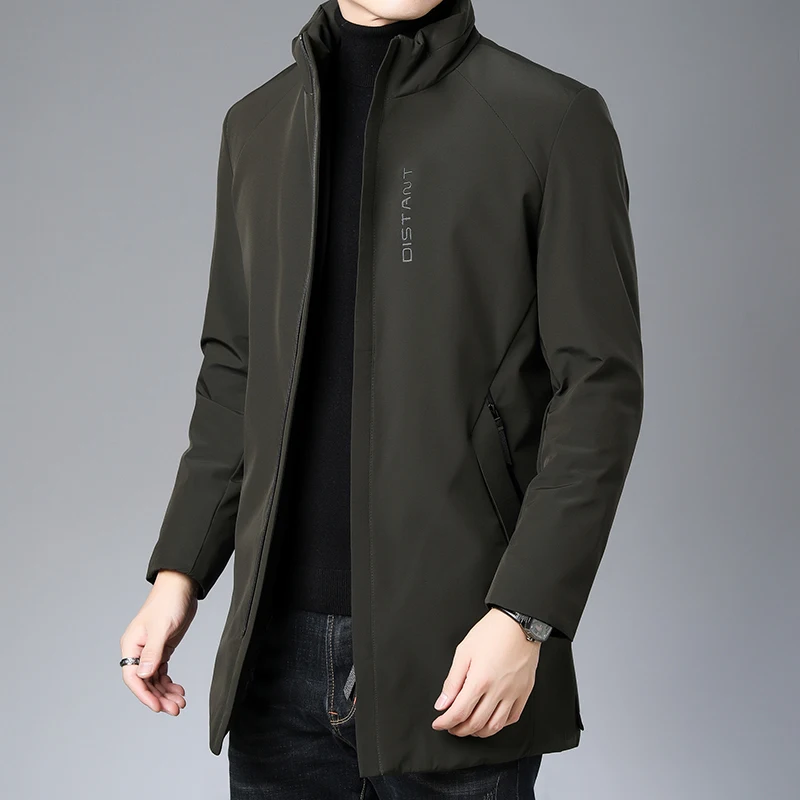 Men's down jacket Casual middle age winter black multi-pocket solid color basic zip-up coat slim and warm jacket