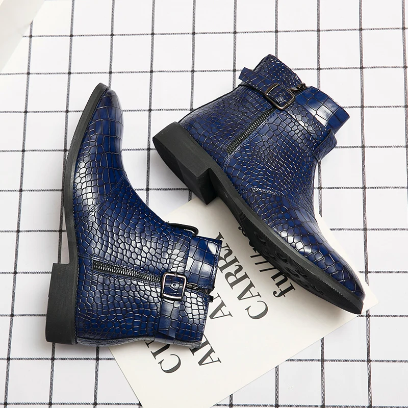 

Big Size Italian Pointed Boots for Men Misalwa Retro Chelsea Oxford Boots Zip PU Leather Ankle Boots Men Blue High Top Shoes