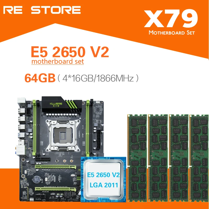 Kllisre X79 набор материнских плат с Ксеон E5 2650 V2 4 шт. 16 ГБ = от 64 Гб 1866 МГц DDR3 память ECC Reg