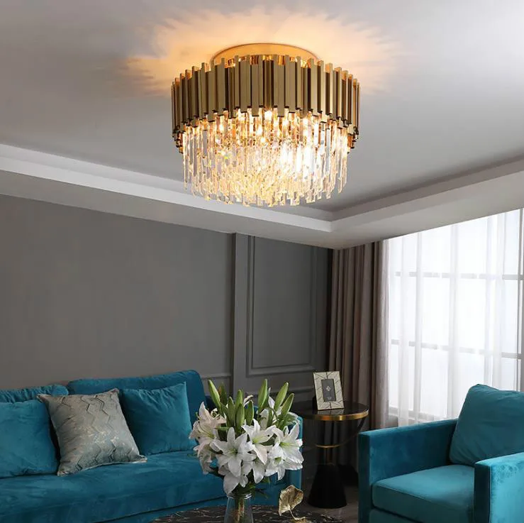 Роскошные хрустальные потолочные светильники для комнаты современные золотые