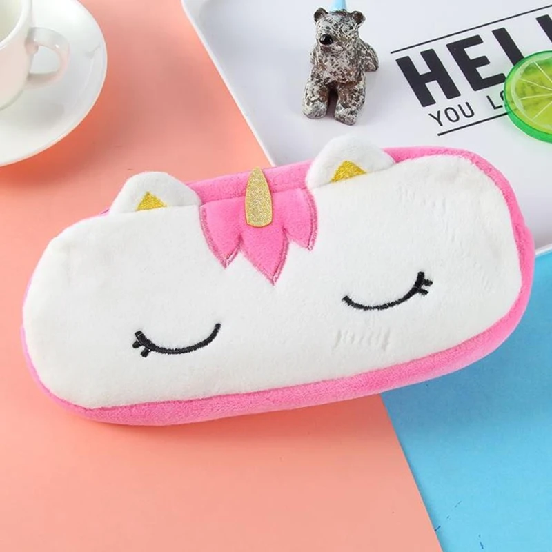 Милый чехол для карандашей с единорогом девочек и мальчиков плюшевый школьного